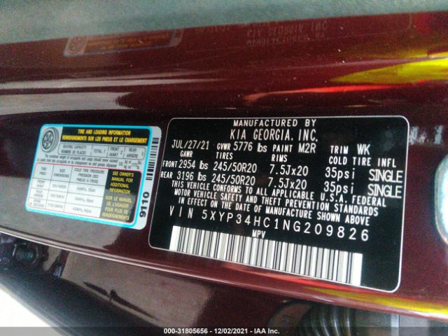 Photo 8 VIN: 5XYP34HC1NG209826 - KIA TELLURIDE 