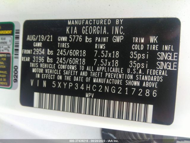 Photo 8 VIN: 5XYP34HC2NG217286 - KIA TELLURIDE 