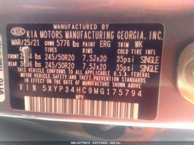 Photo 8 VIN: 5XYP34HC9MG175794 - KIA TELLURIDE 