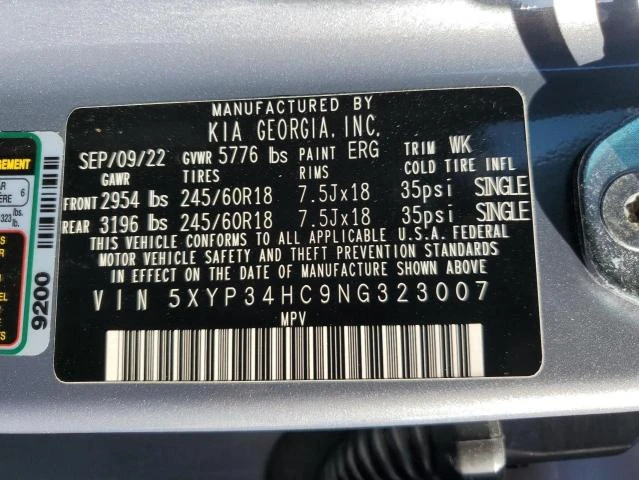 Photo 12 VIN: 5XYP34HC9NG323007 - KIA TELLURIDE 