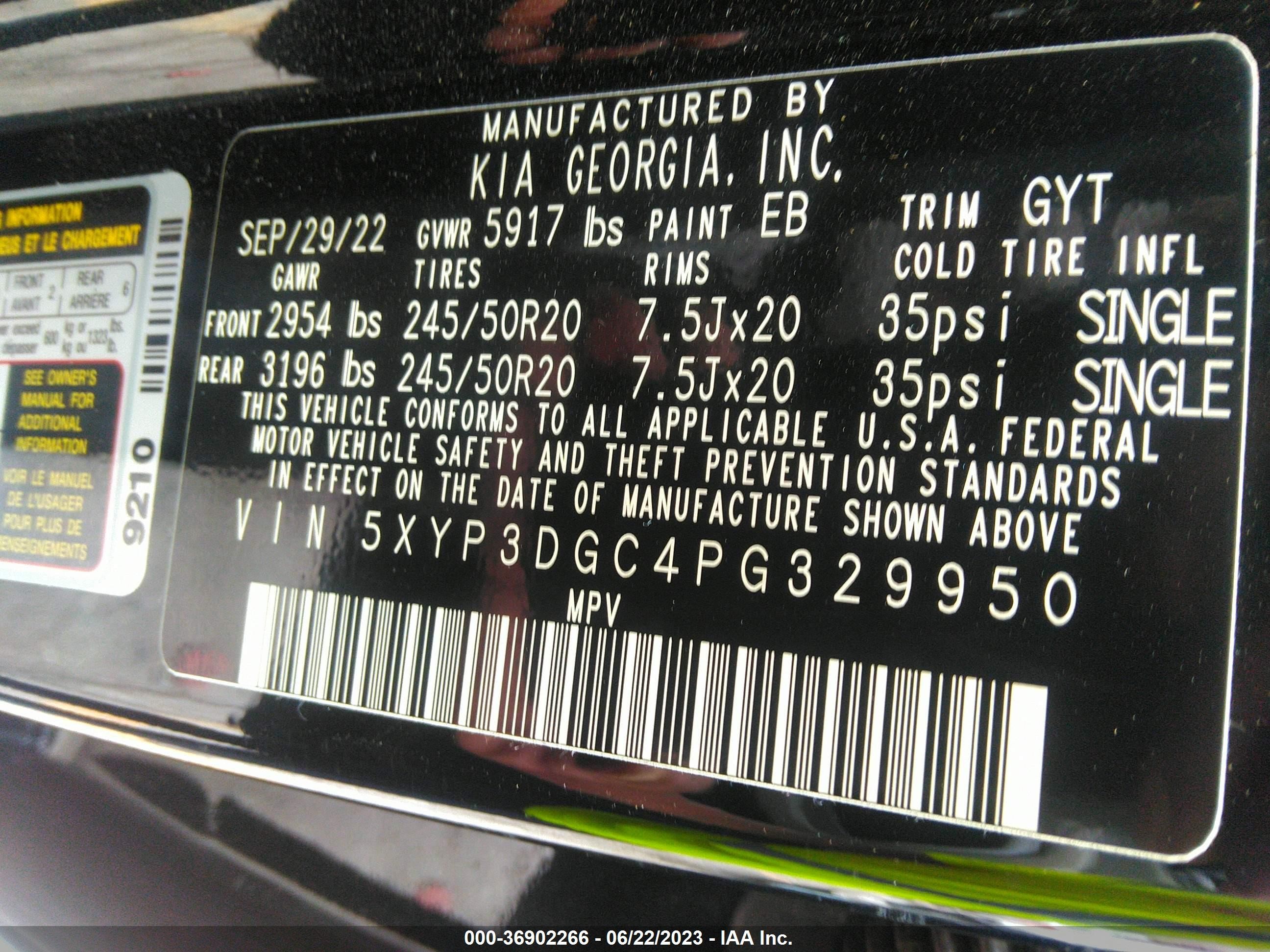 Photo 8 VIN: 5XYP3DGC4PG329950 - KIA TELLURIDE 