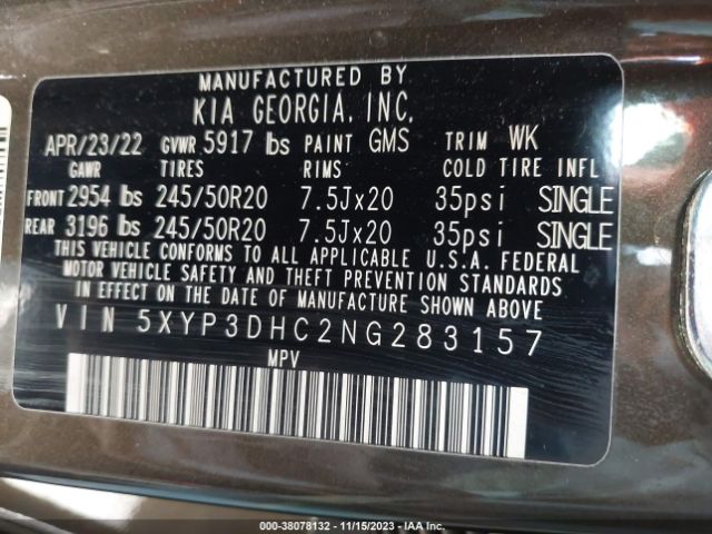 Photo 8 VIN: 5XYP3DHC2NG283157 - KIA TELLURIDE 