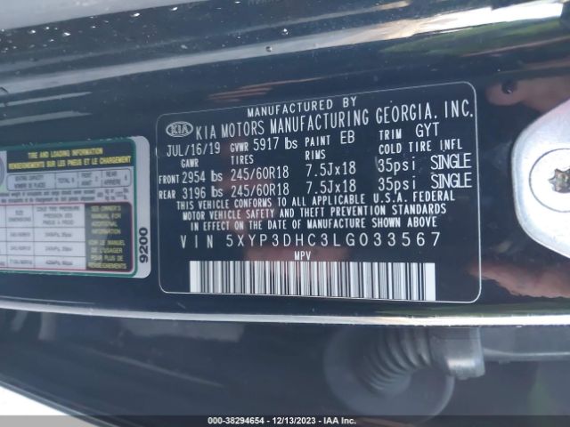 Photo 8 VIN: 5XYP3DHC3LG033567 - KIA TELLURIDE 