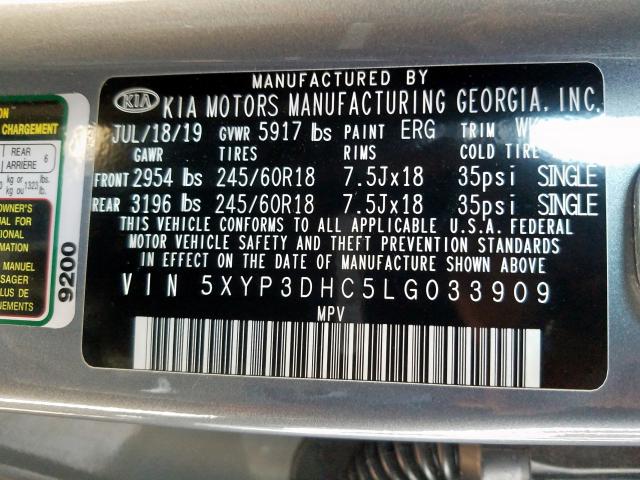 Photo 9 VIN: 5XYP3DHC5LG033909 - KIA TELLURIDE 