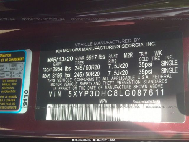 Photo 8 VIN: 5XYP3DHC8LG087611 - KIA TELLURIDE 