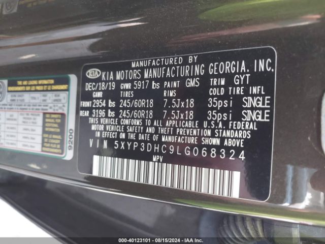 Photo 8 VIN: 5XYP3DHC9LG068324 - KIA TELLURIDE 