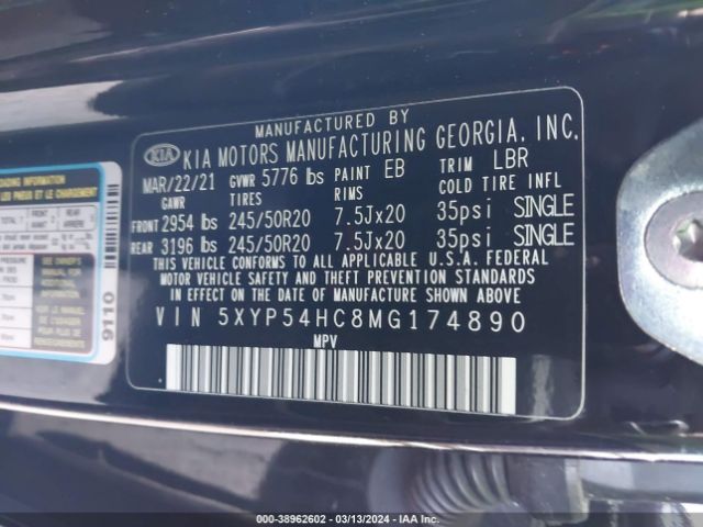 Photo 8 VIN: 5XYP54HC8MG174890 - KIA TELLURIDE 