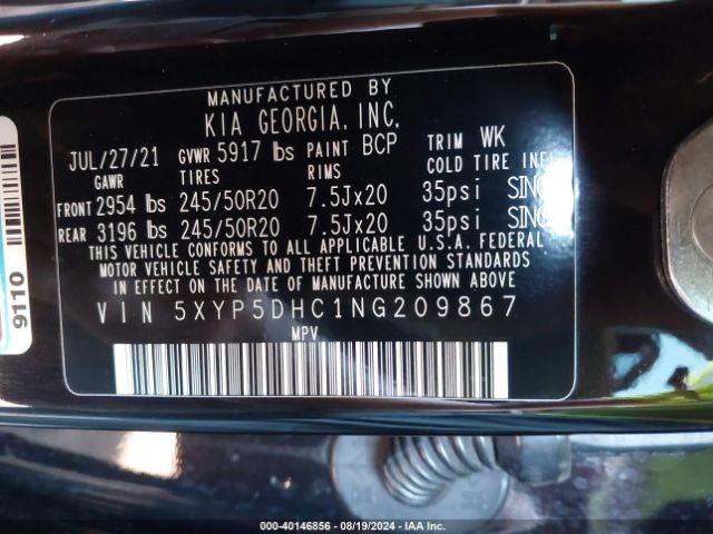 Photo 8 VIN: 5XYP5DHC1NG209867 - KIA TELLURIDE 