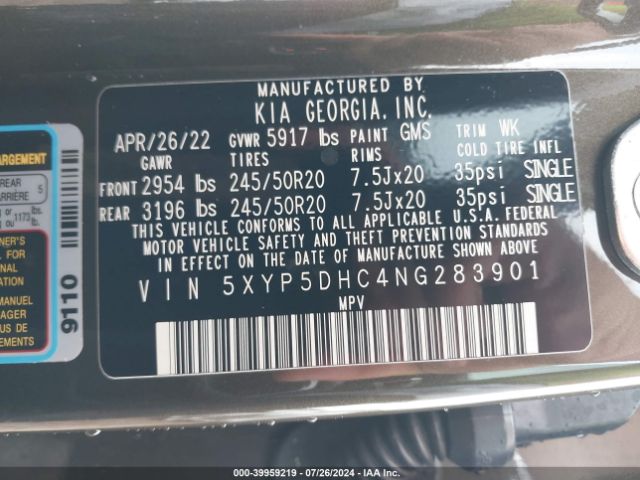 Photo 8 VIN: 5XYP5DHC4NG283901 - KIA TELLURIDE 