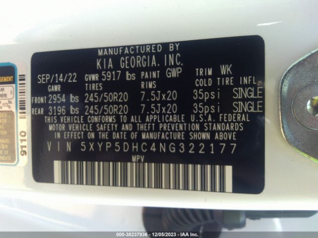 Photo 8 VIN: 5XYP5DHC4NG322177 - KIA TELLURIDE 