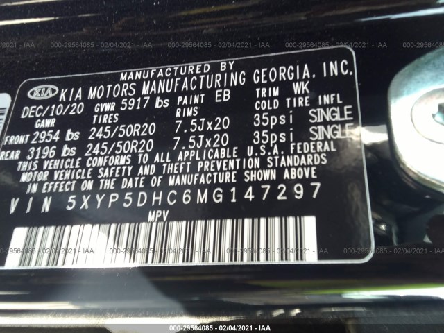 Photo 8 VIN: 5XYP5DHC6MG147297 - KIA TELLURIDE 