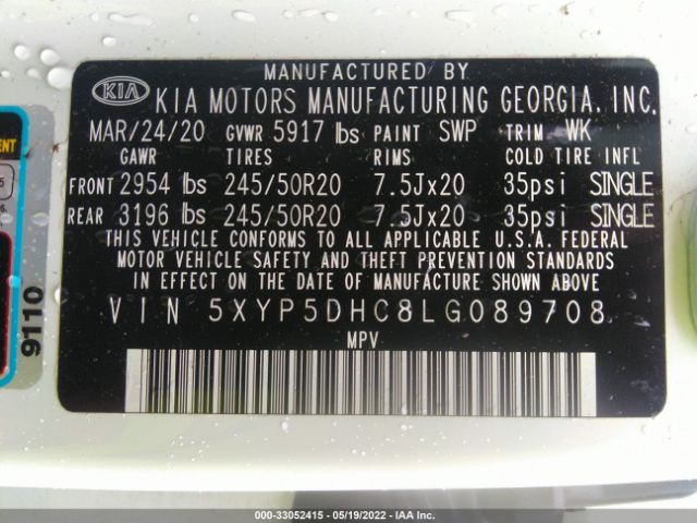 Photo 8 VIN: 5XYP5DHC8LG089708 - KIA TELLURIDE 