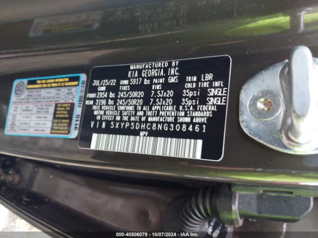 Photo 8 VIN: 5XYP5DHC8NG308461 - KIA TELLURIDE 