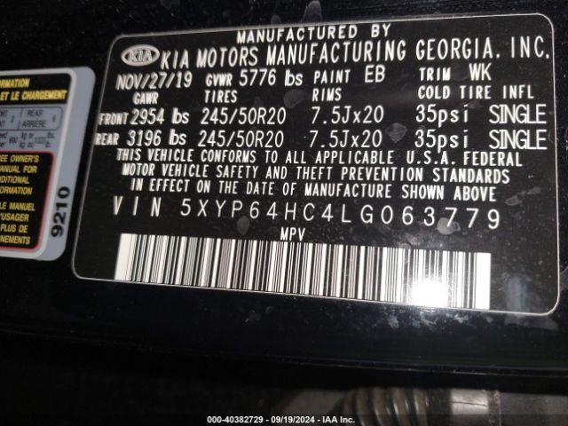 Photo 8 VIN: 5XYP64HC4LG063779 - KIA TELLURIDE 