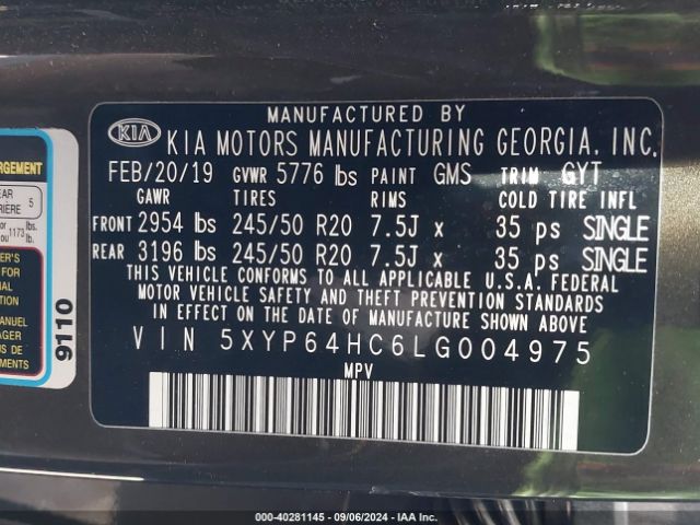 Photo 8 VIN: 5XYP64HC6LG004975 - KIA TELLURIDE 