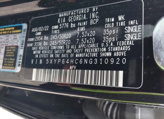 Photo 8 VIN: 5XYP64HC6NG310920 - KIA TELLURIDE 