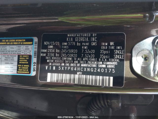 Photo 8 VIN: 5XYP64HCXNG240175 - KIA TELLURIDE 