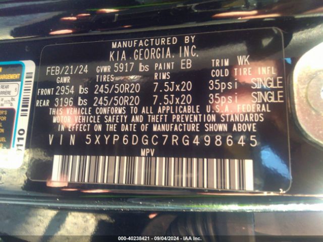 Photo 8 VIN: 5XYP6DGC7RG498645 - KIA TELLURIDE 