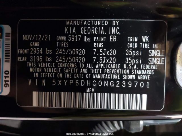 Photo 8 VIN: 5XYP6DHC0NG239701 - KIA TELLURIDE 