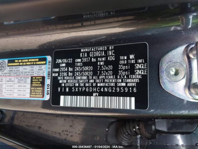 Photo 8 VIN: 5XYP6DHC4NG295916 - KIA TELLURIDE 