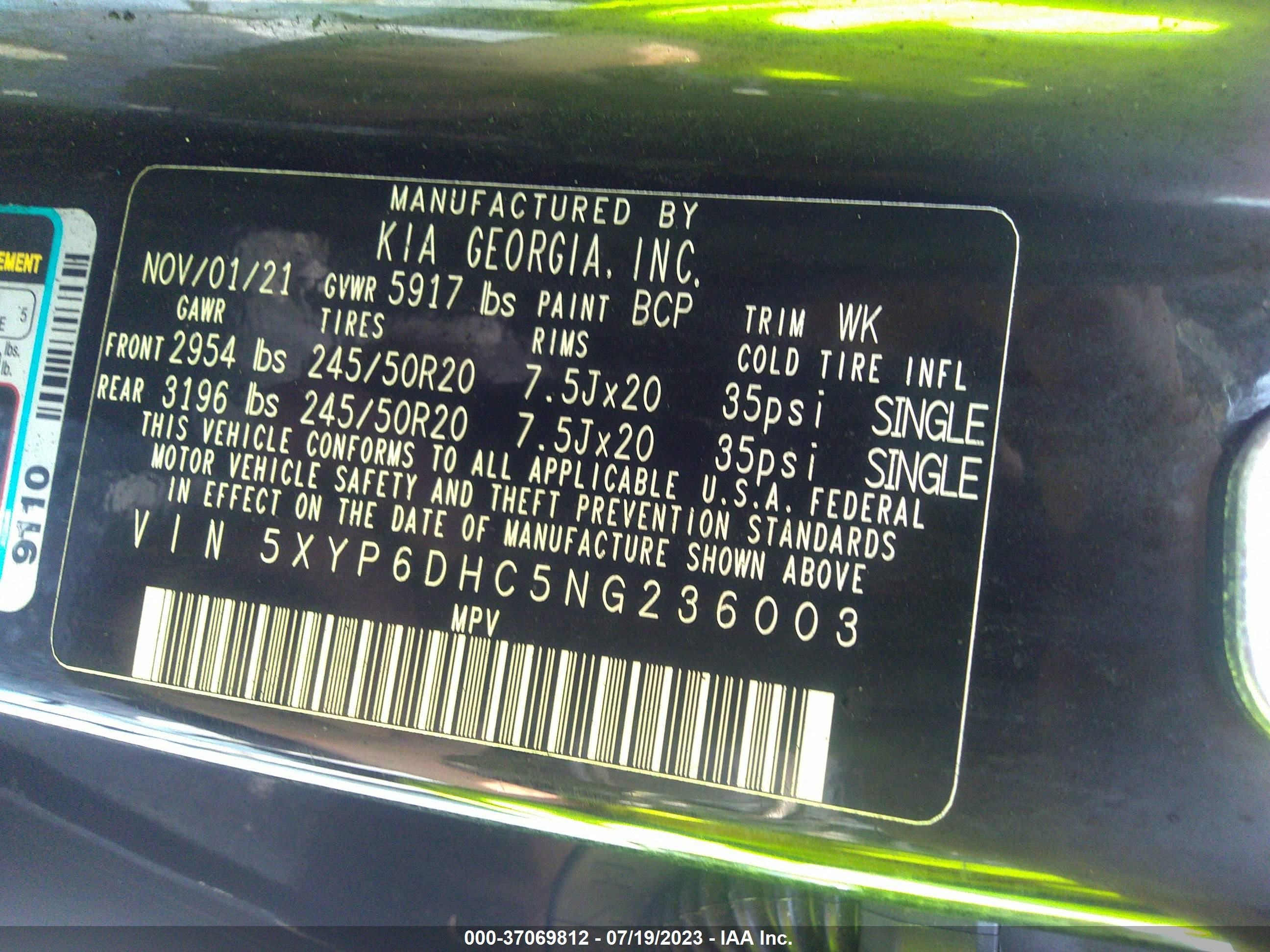 Photo 8 VIN: 5XYP6DHC5NG236003 - KIA TELLURIDE 