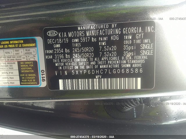 Photo 8 VIN: 5XYP6DHC7LG068586 - KIA TELLURIDE 