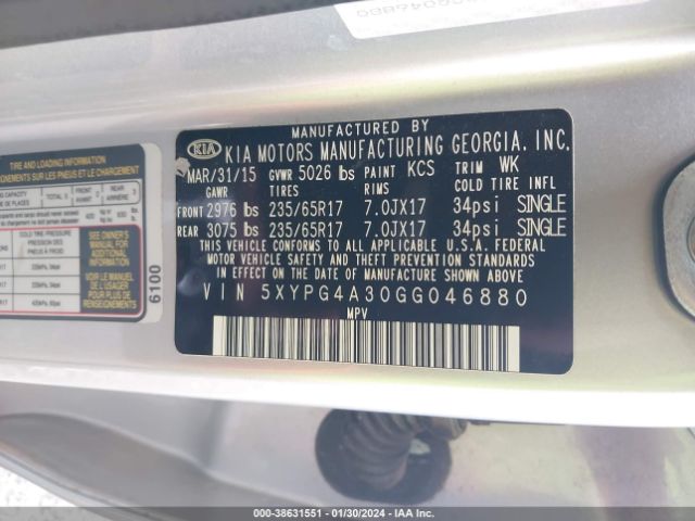 Photo 8 VIN: 5XYPG4A30GG046880 - KIA SORENTO 