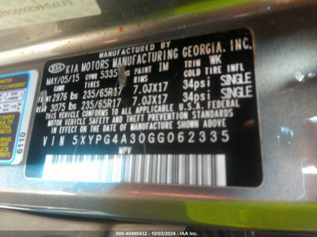 Photo 8 VIN: 5XYPG4A30GG062335 - KIA SORENTO 