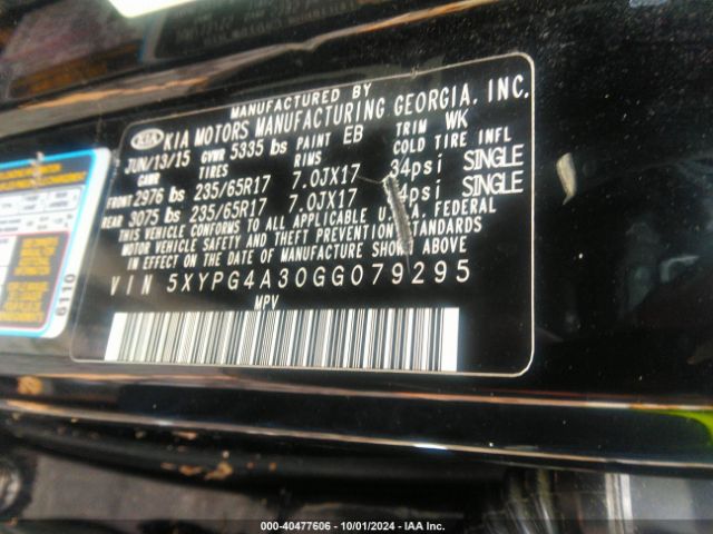 Photo 8 VIN: 5XYPG4A30GG079295 - KIA SORENTO 