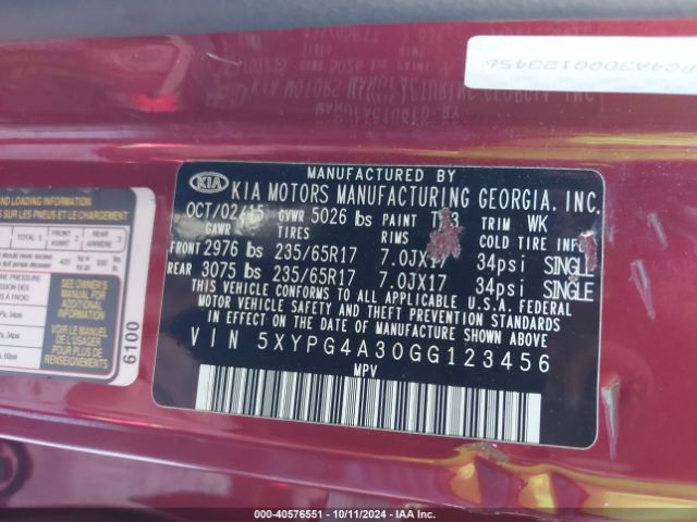 Photo 8 VIN: 5XYPG4A30GG123456 - KIA SORENTO 