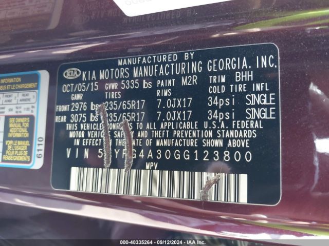 Photo 8 VIN: 5XYPG4A30GG123800 - KIA SORENTO 