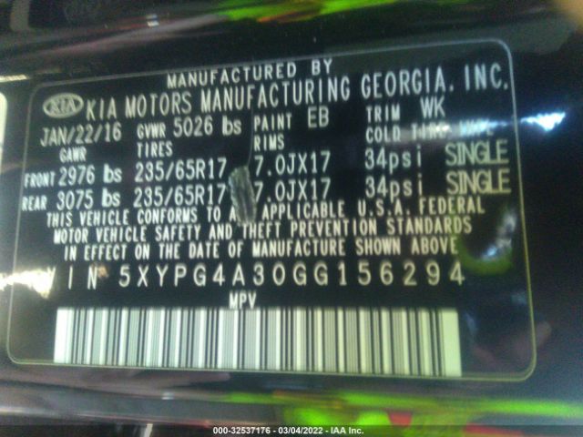 Photo 8 VIN: 5XYPG4A30GG156294 - KIA SORENTO 