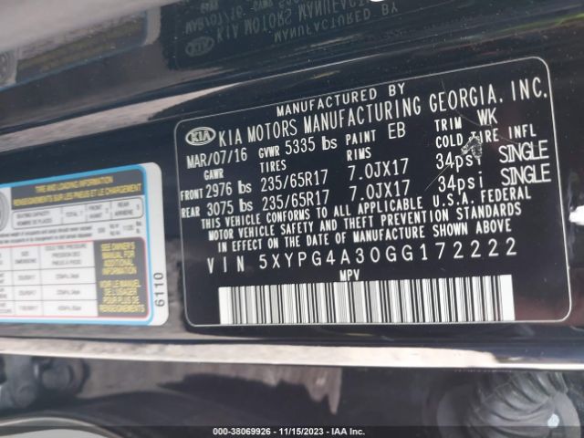 Photo 8 VIN: 5XYPG4A30GG172222 - KIA SORENTO 