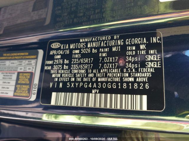 Photo 8 VIN: 5XYPG4A30GG181826 - KIA SORENTO 