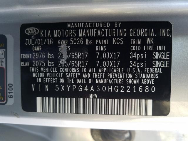 Photo 9 VIN: 5XYPG4A30HG221680 - KIA SORENTO LX 