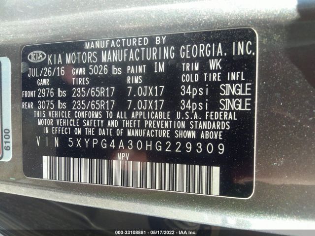 Photo 8 VIN: 5XYPG4A30HG229309 - KIA SORENTO 