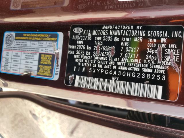 Photo 9 VIN: 5XYPG4A30HG238253 - KIA SORENTO LX 