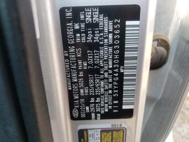 Photo 9 VIN: 5XYPG4A30HG303652 - KIA SORENTO LX 