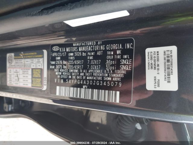 Photo 8 VIN: 5XYPG4A30JG345079 - KIA SORENTO 