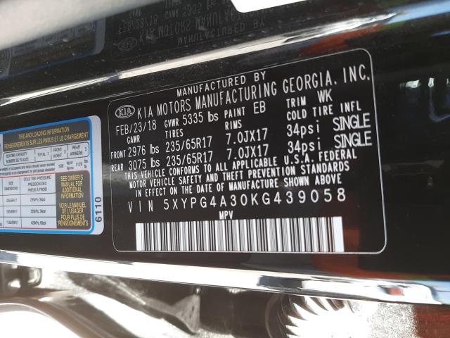 Photo 9 VIN: 5XYPG4A30KG439058 - KIA SORENTO L 