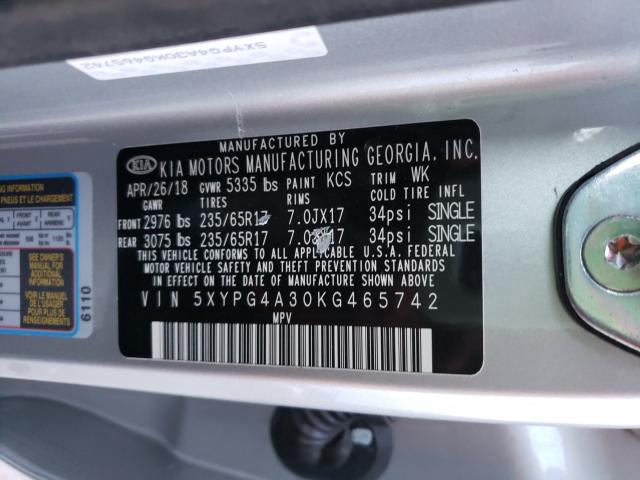 Photo 9 VIN: 5XYPG4A30KG465742 - KIA SORENTO L 