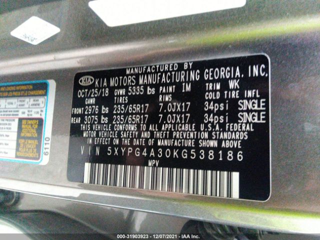 Photo 8 VIN: 5XYPG4A30KG538186 - KIA SORENTO 