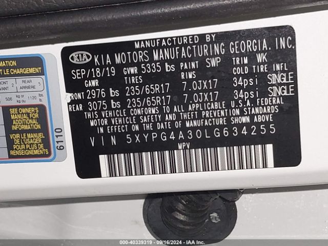 Photo 8 VIN: 5XYPG4A30LG634255 - KIA SORENTO 