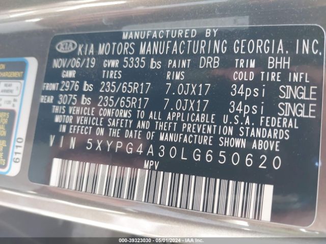 Photo 8 VIN: 5XYPG4A30LG650620 - KIA SORENTO 