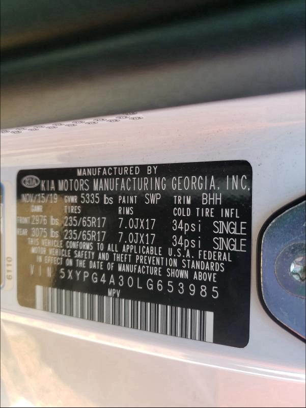 Photo 9 VIN: 5XYPG4A30LG653985 - KIA SORENTO L 