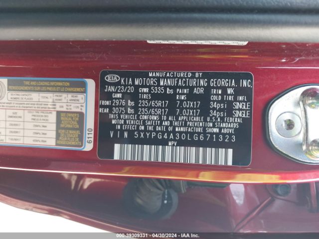 Photo 8 VIN: 5XYPG4A30LG671323 - KIA SORENTO 