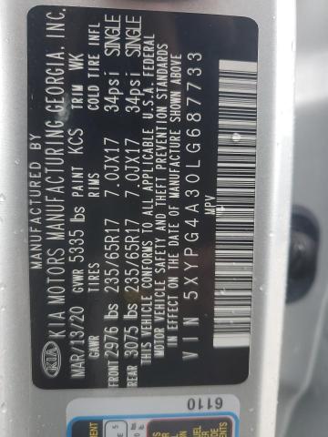 Photo 12 VIN: 5XYPG4A30LG687733 - KIA SORENTO L 