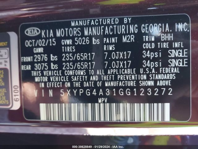 Photo 8 VIN: 5XYPG4A31GG123272 - KIA SORENTO 