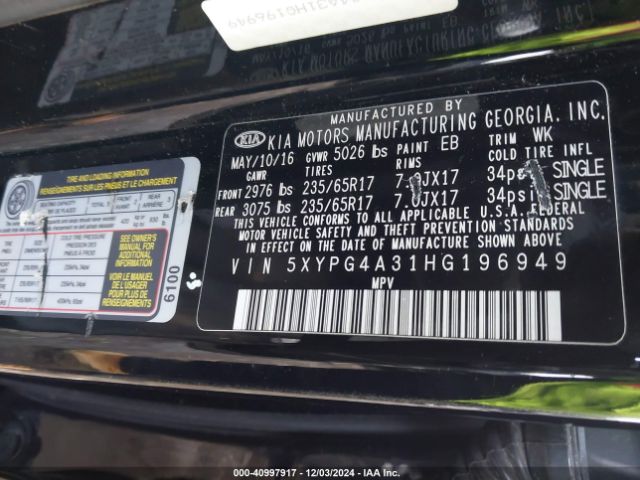 Photo 8 VIN: 5XYPG4A31HG196949 - KIA SORENTO 