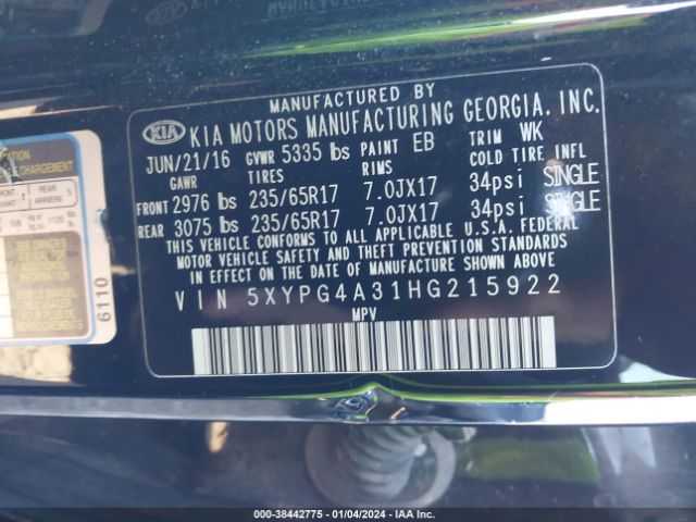 Photo 8 VIN: 5XYPG4A31HG215922 - KIA SORENTO 